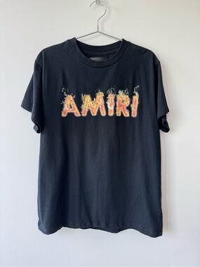 Amiri Flame Logo Black T-Shirt Made in USA - Size Small - Great Condition